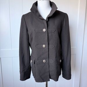 VTG ROGA Japan 100% Boiled Wool Military Jacket - Brown US Sz 6 8 Antiqued Gold